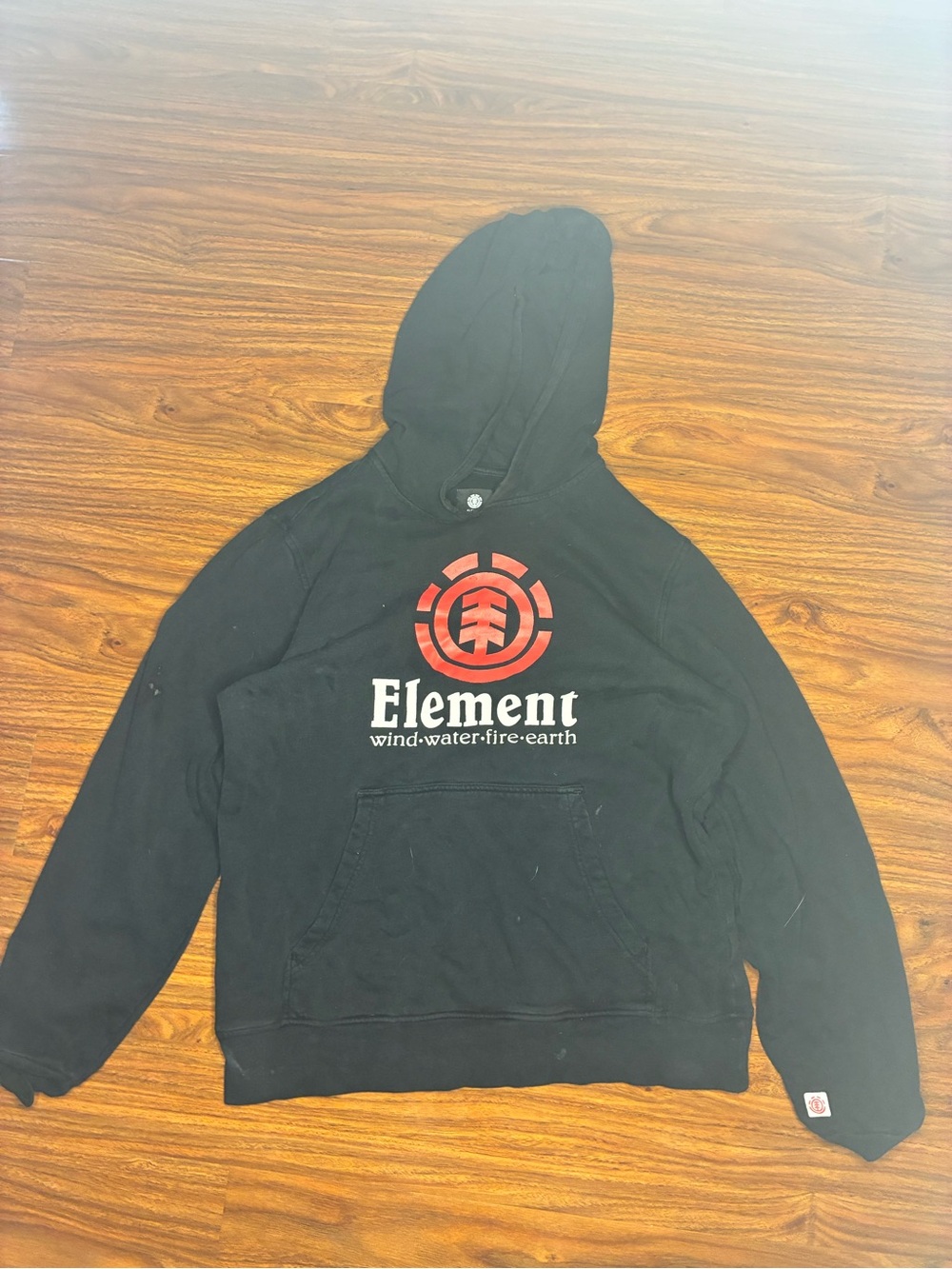 Element Black Hoodie with Red Crest and White Logo